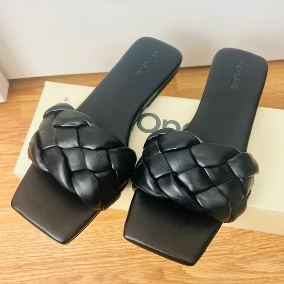 Open Edit Black Women's Braided Slide Sandals - Picture 2 of 3